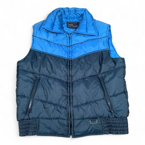 Vintage JC Penney Puffer Vest Adult MEDIUM Blue Retro Ski Colorblock Active 80s